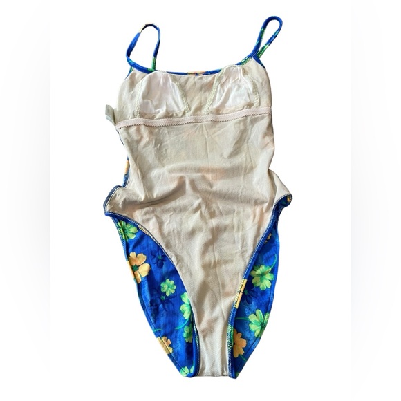 Cherokee Vintage Hippie Tropical Floral High Hip Open Back One Piece Swimsuit - Picture 4 of 6